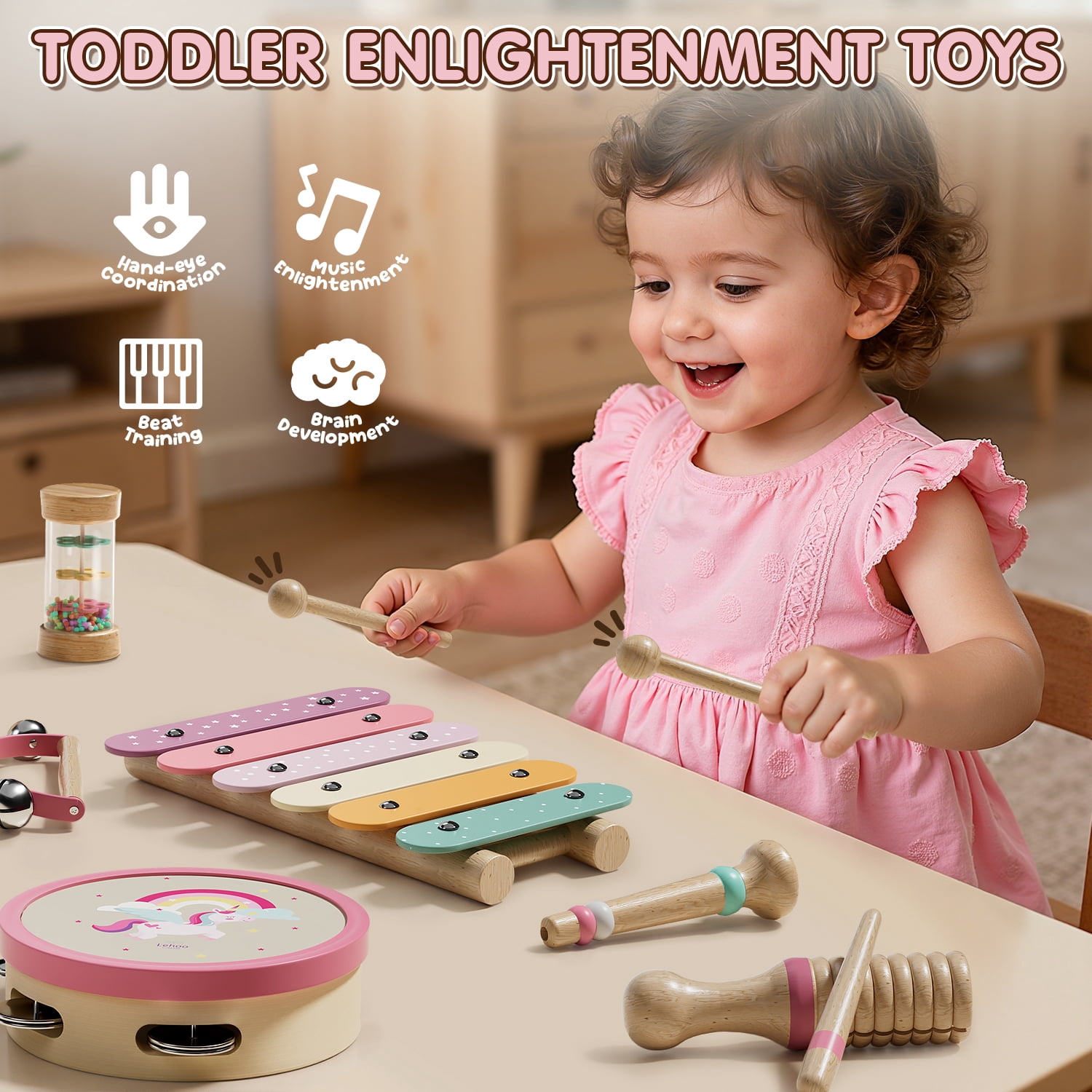 Montessori Toys for 1 Year Old, Musical Instruments for Kid, Unicorn Baby Music Toys Xylophone for 12-18 Mouth, Educational Learning Gifts for Toddlers 1 2 3 Year Old Preschool Girls with Storage Bag