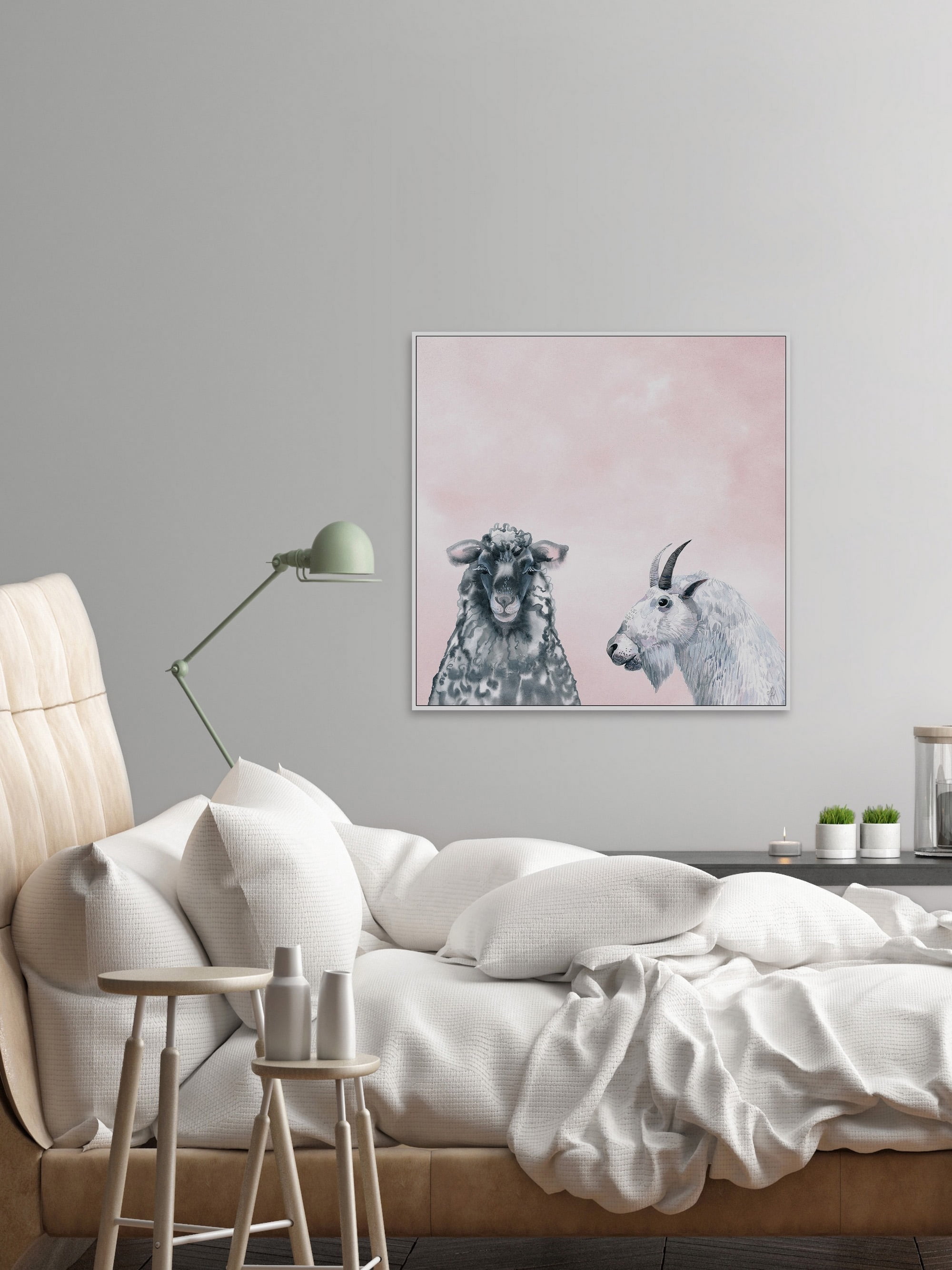 Black and White in Blush Floater Framed Painting Print on Canvas