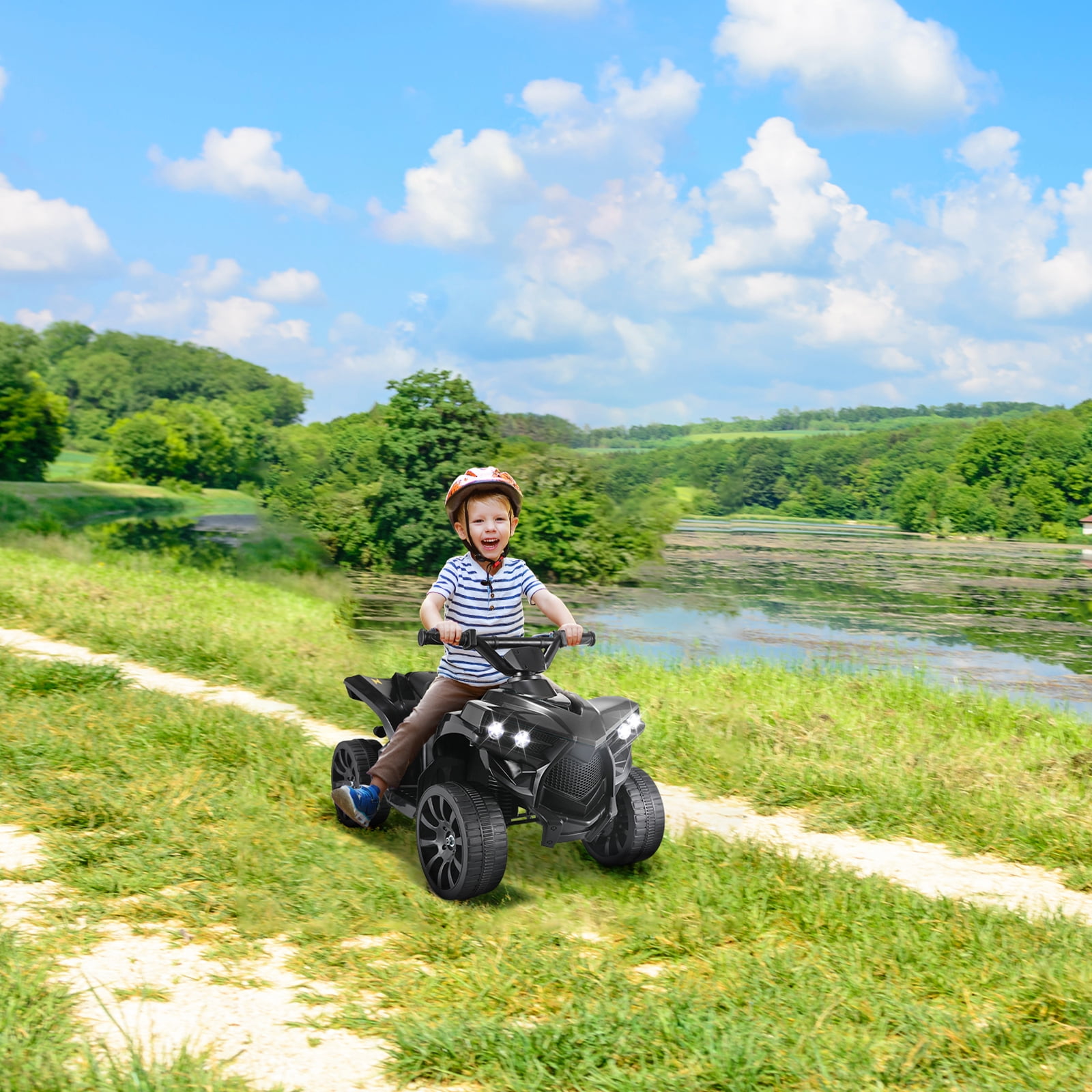 LAZY BUDDY 6V Ride on Toys for Toddlers 2-4,  4-Wheeler Quad ATV Play Car with 1.86MPH Max Speed, Rubber Handles, Pedal Accelerator