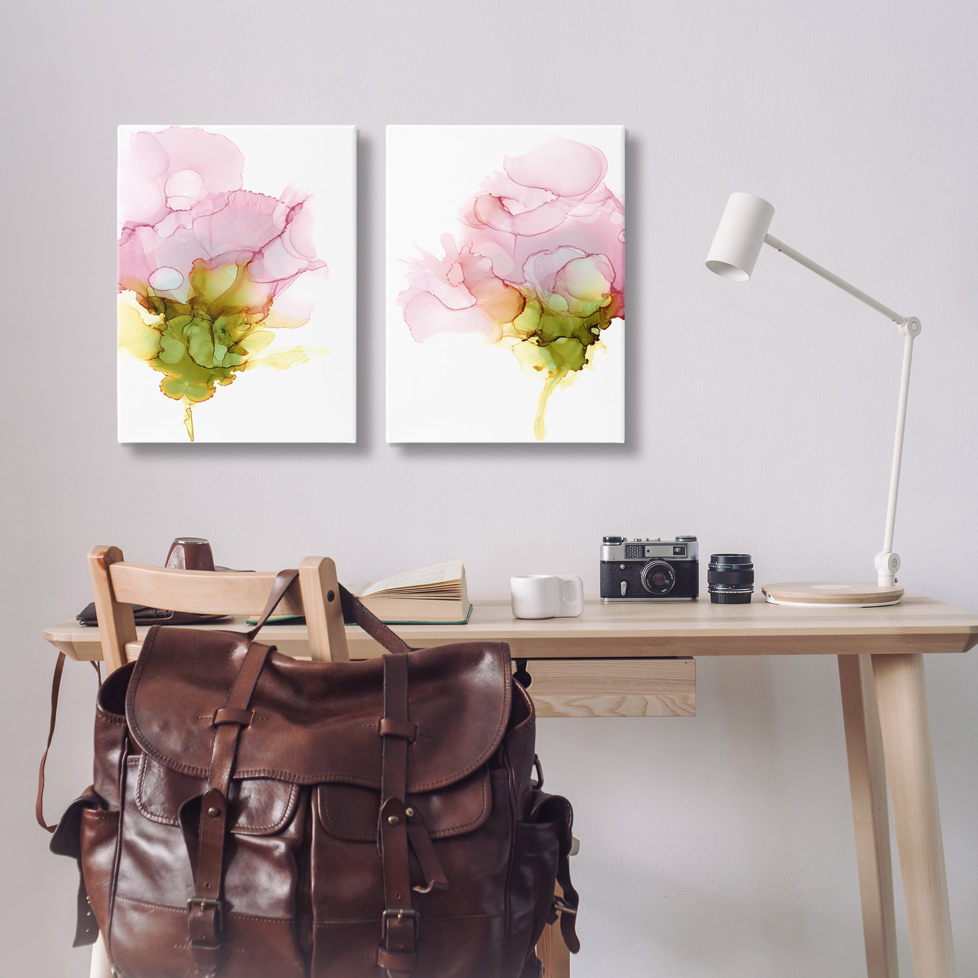 Stupell Industries Blooming Pink Ink Blossom Abstract Painting Wrapped Canvas Art Print Wall Art, 20 x 30, Set of 2