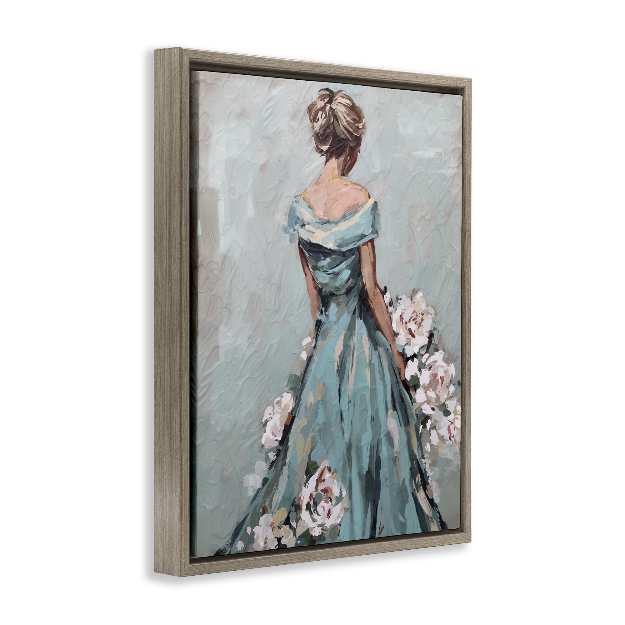 Stupell Industries Floral Woman in Gown Novelty Painting Brown Floater Framed Art Print Wall Art, 25 x 31