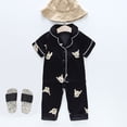 thumbnail image 2 of WEIYLL Ensemble de Pyjama pour Filles Été Imprimés de Dessins Animés Manches Courtes Col Rabattu Boutons Hauts Pantalons Confortable Doux 3 Pcs Tenue de Nuit, 2 of 4