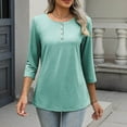 thumbnail image 5 of perfectbot Blouses for Womens Summer Trendy Solid Soft Button Crew Neck Short Sleeve Loose T-Shirts Cute Outfit ,S-XXL, 5 of 9