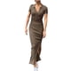 thumbnail image 2 of Puntoco Moda Mujer Verano Elegante Temperamento Moda Sexy Solapa Manga Corta Vestido Con Abertura Marrón L,Regalos Para Mujer Joven, 2 of 8