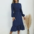 thumbnail image 6 of qolati Women's Boho Long Sleeve Dresses Casual Round Neck Polka Dot Print Midi Dress Elegant Puffy Sleeve Ruffle Hem Flowy Holiday Dress, 6 of 6