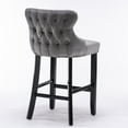 thumbnail image 4 of Classic Velvet Bar Stools set of 2, Upholstered Stools with Button Tufted Decoration, Wing-Back, Wooden Legs, Footrest, Goth Style Bar Chairs for Kitchen Island, Coffee Shop, Dining Room, Gray, 4 of 8