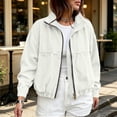 thumbnail image 2 of Sevevn Women's Zip Up Cropped Denim Jacket Stand Collar Elastic Hem Oversized Washed Jean Bomber Jacket with Pockets White L, 2 of 9