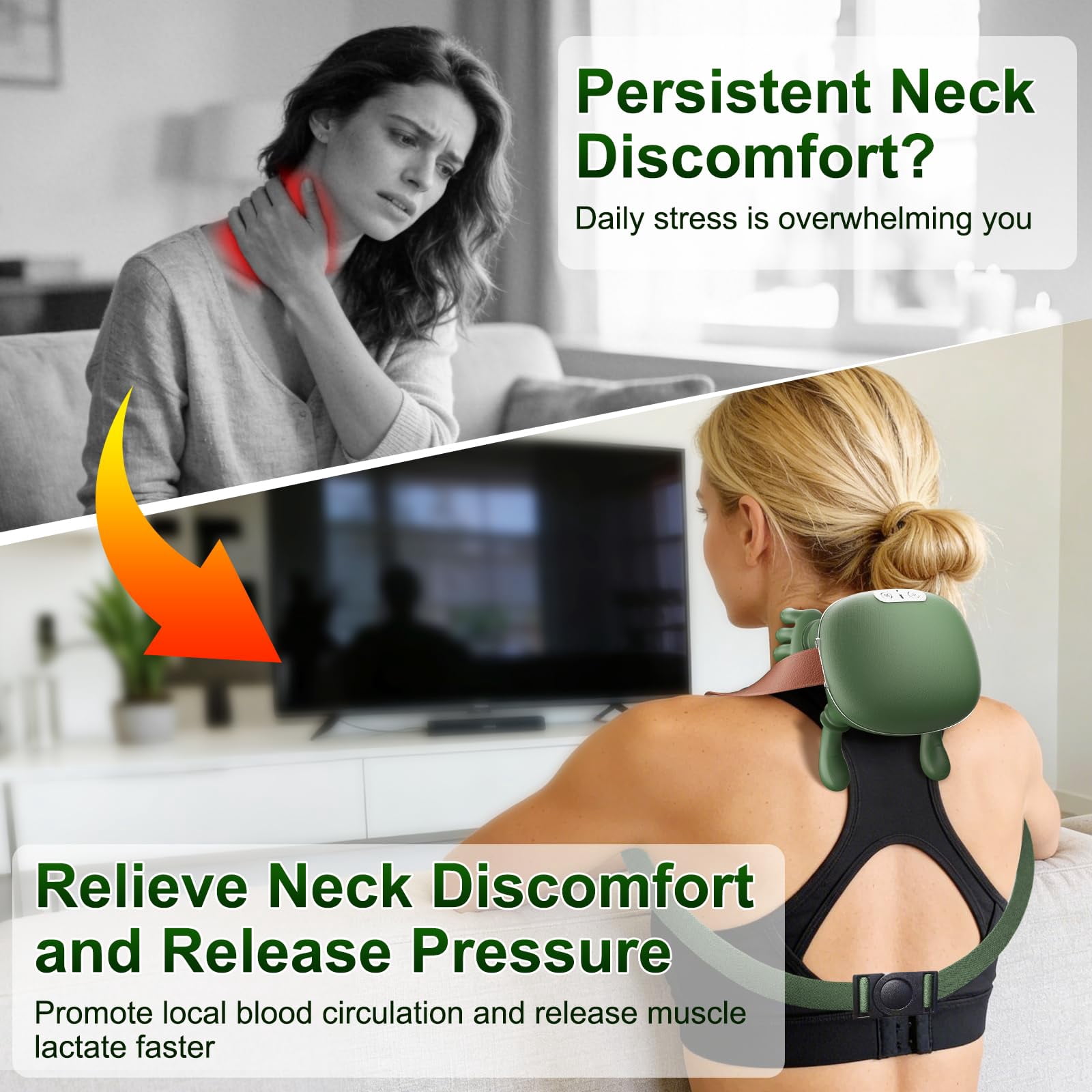 Bionic Finger Deep Tissue Neck Massager for Pain Relief – Cordless Portable Shiatsu Shoulder Massager with Heat & Compression for Home Office Car Travel