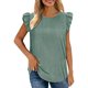 thumbnail image 1 of Playeras,Blusas y Tops,Ropa para Mujer Verano Tops Camiseta sin mangas con volantes y costuras de tela jacquard hueca de cuello redondo para mujer (Green, S), 1 of 5