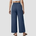 thumbnail image 5 of vigerkar Women's Casual Pants Drawstring Elastic Waist Pants Flowy Wide Leg Beach Trousers with Pockets Navy, L, 5 of 9
