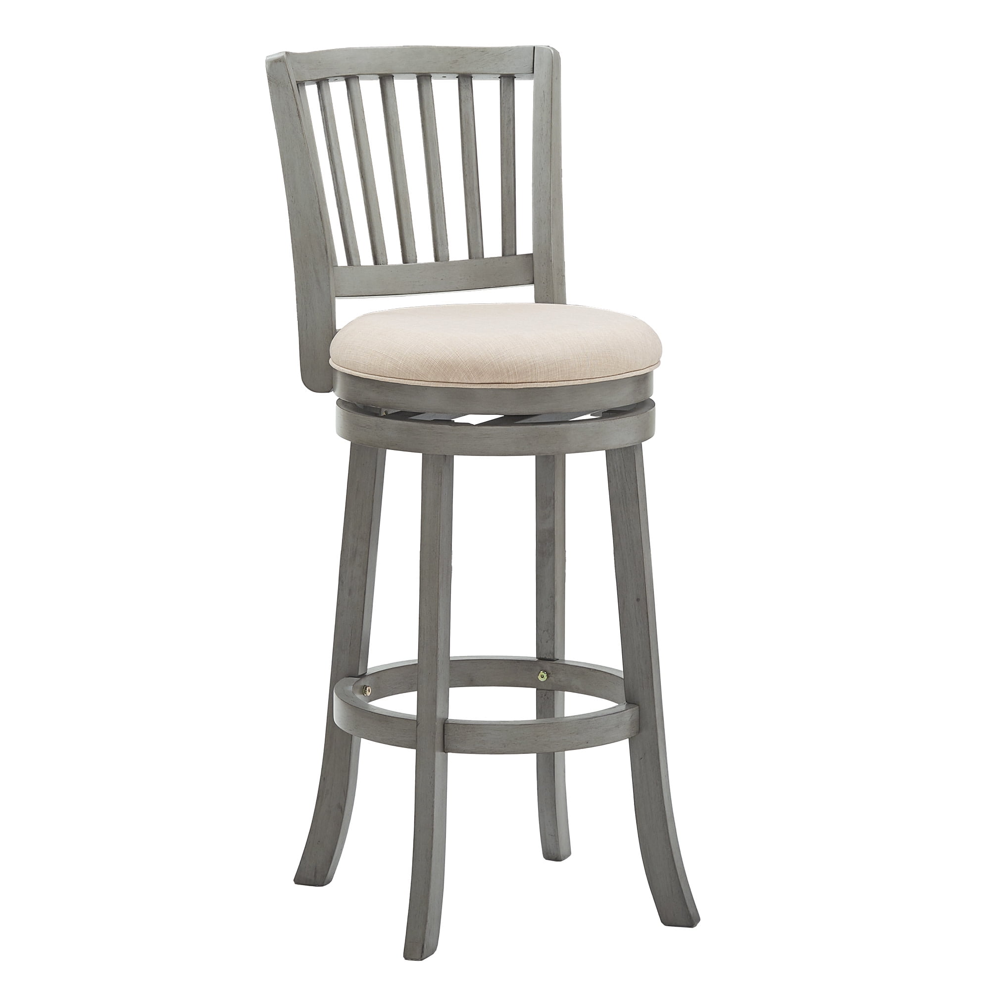 Weston Home Haas Slat Back Swivel Bar Stool, Antique Grey Finish/ Beige Linen Fabric