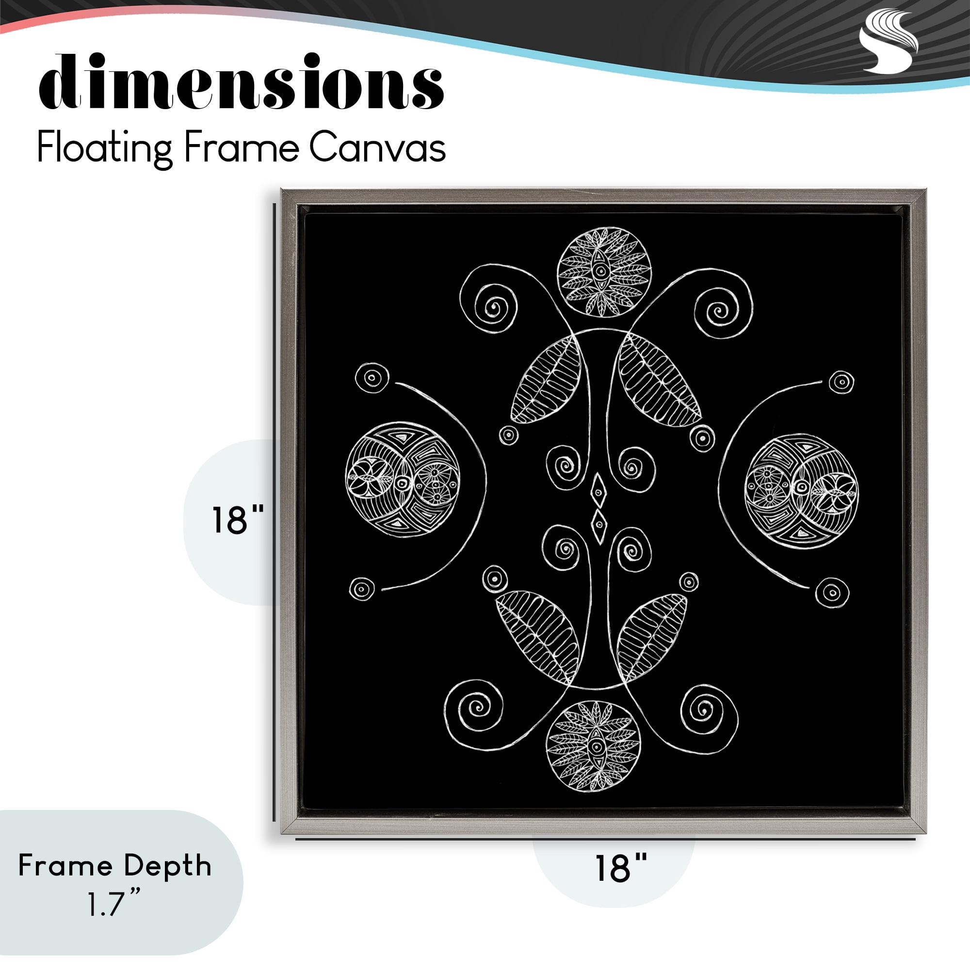 Stupell Industries Curved Fractals & Leaves Gray Framed Floater Canvas Wall Art, design by El Perkin