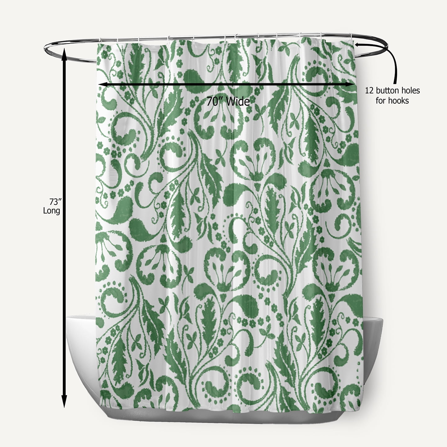 Simply Daisy 70" W x 73" L Aurora Polyester Shower Curtain, Green [1 Ct]