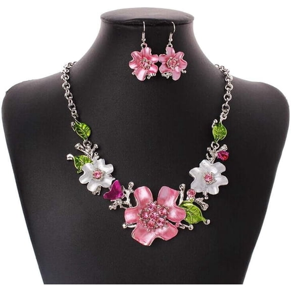 Women Multicolor Flower Rhinestone Inlaid Pendant Necklace Earrings Jewelry Set Stylish Durable and clever