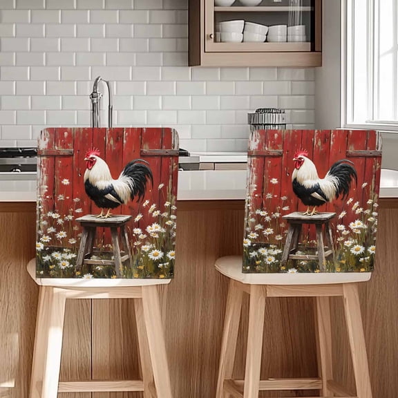 Rustic Farmhouse Chair Covers Set of 4 Rustic Red Barn Rooster Wildflowers Chair Back Covers Stretch Removable Washable Chairs Slipcovers Chair Protector for Dining Room Kitchen Party Decor