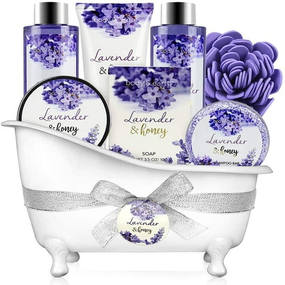 Body & Earth Bath Gift Sets for Women Christmas, 8 Pcs Lavender&Honey Spa Baskets, Beauty Holiday Birthday Gifts Idea for Her