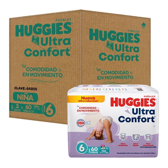Pañal Desechable Huggies Ultraconfort Etapa 6 Niña (60 x 3) 180pz