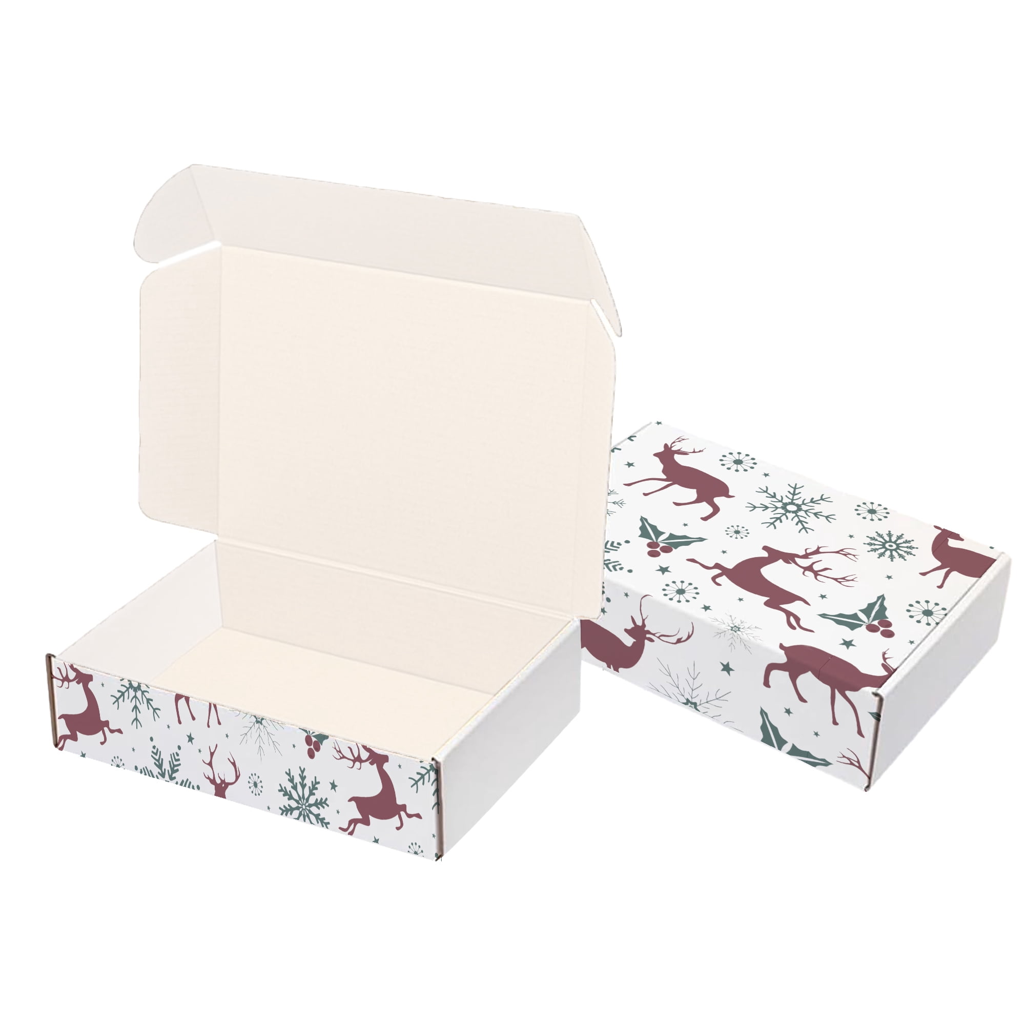 Ucanpack 25 Pcs Christmas Reindeer Printed Mailer Box, Made In USA- 1/8” Thick Corrugated Mailer Box 9½x8x8", Cute Boxes For Small Business, WhiteGift Boxes In Bulk, Moving Carton
