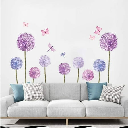 Purple Dandelions Wall Stickers Butterflies Flower Wall Decals Wall Art Decor For Girls Bedroom Living Room Walmart Canada