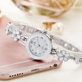 thumbnail image 4 of Women Wrist Quartz Watch Round Small Dial Number Easy Read Floral Chain Buckle Classic Vintage Stainless Steel Strap Silver, 4 of 5