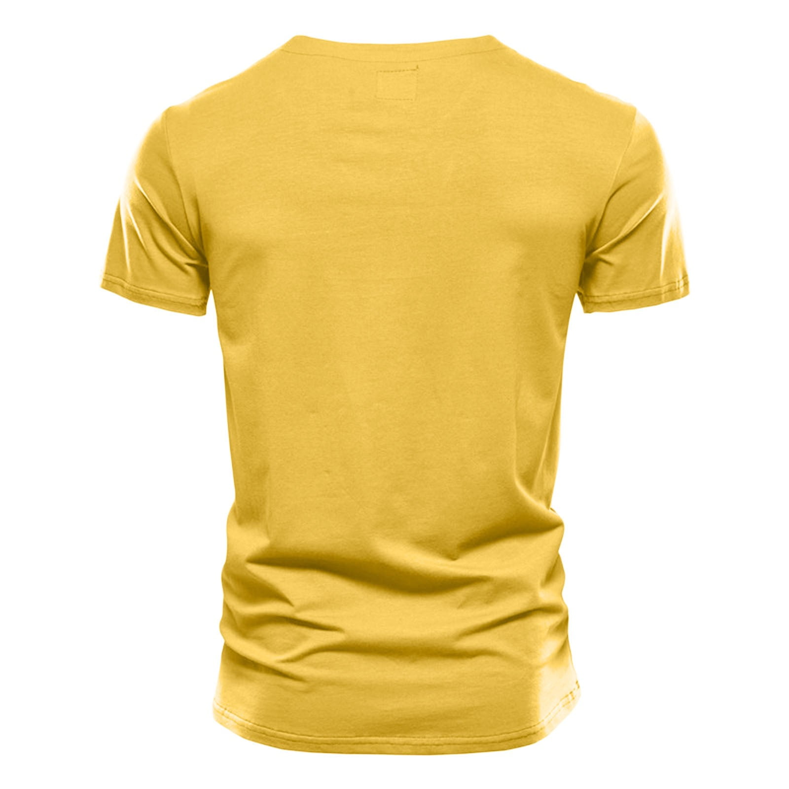 Yellow Shirts Men Mens Fashion Casual Solid Color Cotton V Neck Pocket  Button Short Sleeve T Shirt Top 