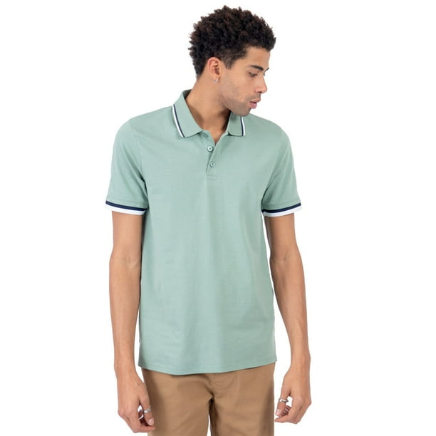 PLAYERA POLO MANGA CORTA LISA CON CONTRASTE PARA HOMBRE QUARRY