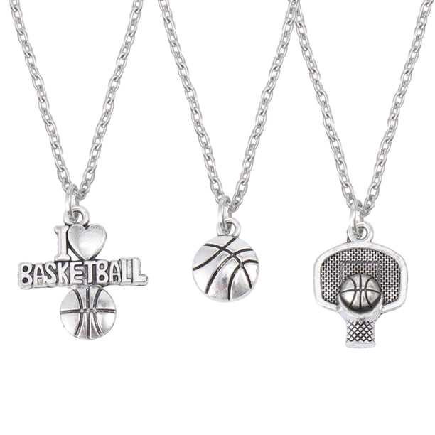 Collar de baloncesto de 3 piezas, delicado collar de cadena de aleación, collar para pareja, para hombre y mujer (plateado)