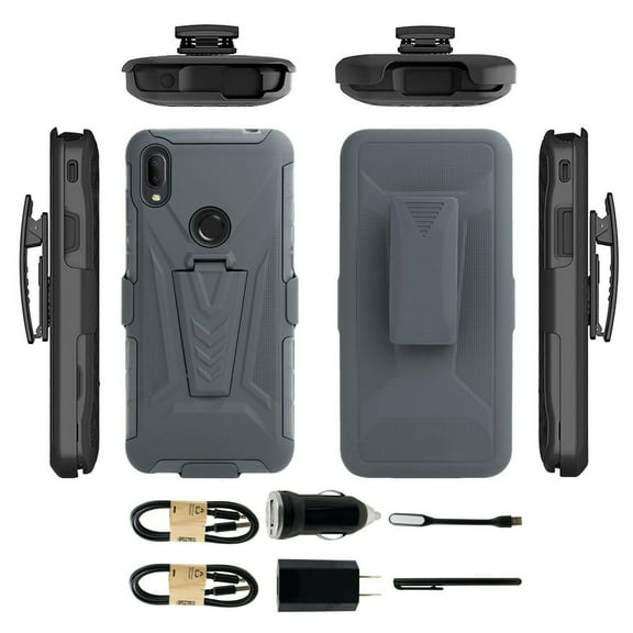 Value Pack ! for Jitterbug Smart 3 aka Smart Lively with Tempered Glass Clip Kickstand Shockproof Holster Hybrid Shock Bumper Case