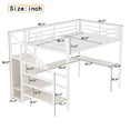 thumbnail image 3 of Queen Loft Bed with L-Shaped Desk, Metal High Loft Bed with Wardrobe, Stairs and USB Charging Station, Space Saving Loft Bed for Small Bedroom, White, 3 of 8
