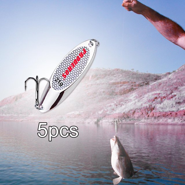 5 cucharas de pesca, cebos para lubina, cebos de metal duro de agua dulce, señuelos de pesca para gallineta nórdica, bagre, salmón, equipo de pesca, Plata 21g DYNWAVEMX Señuelos de cucharas de pesca