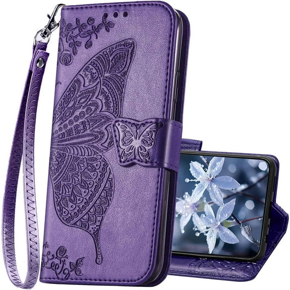 Designed for Samsung Galaxy S24 Case Wallet,Women Flip Folio Cover with Butterfly Embossed PU Leather Stand Credit Card Holders Slots Wrist Strap Phone Case for Samsung S24 5G 6.1" (Purple)