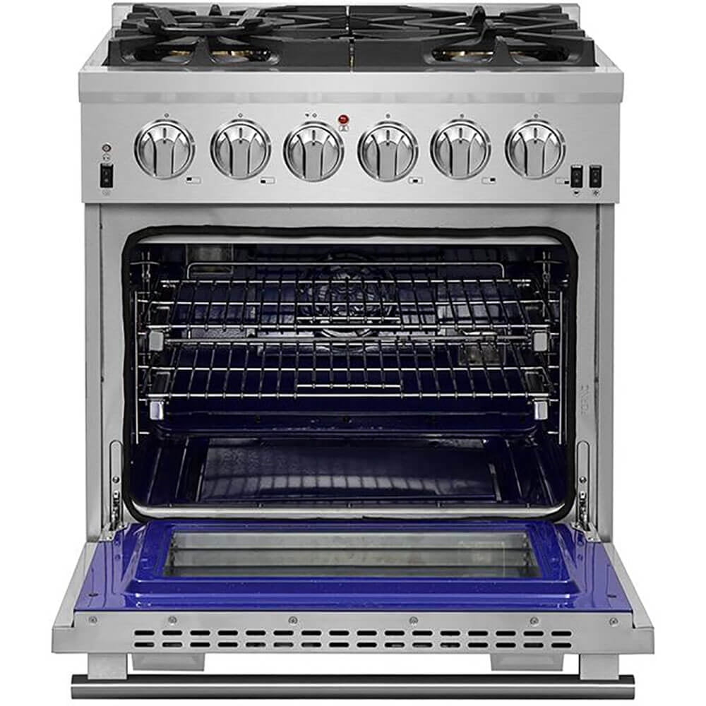 Forno Capriasca 30-Inch Freestanding Dual Fuel Range, 4 Burners, True Convection Oven