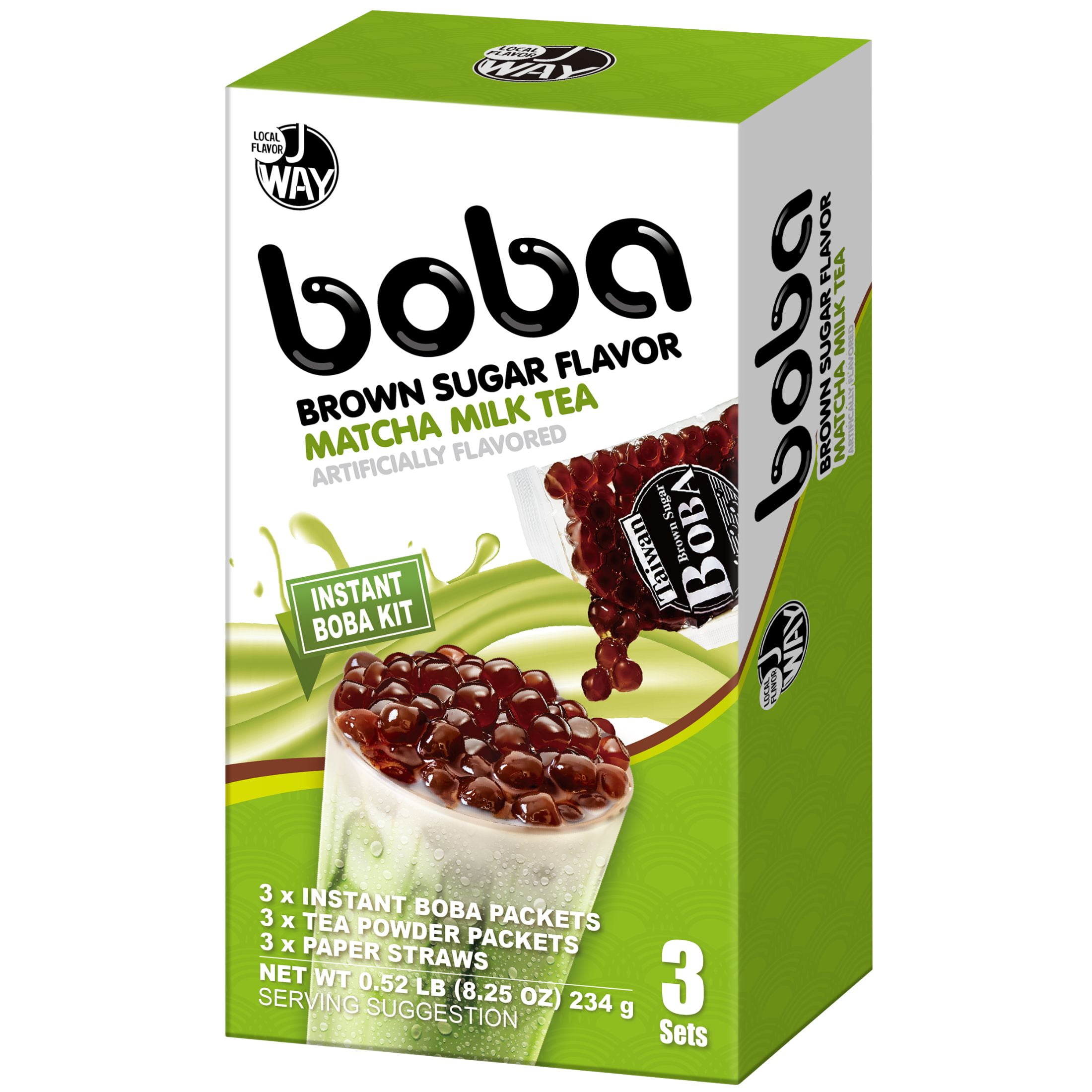 J Way, Instant Boba Kit, Matcha Latte, 3 Drinks, 234 Grams Net Content Quantity, Sweet Tea Variety