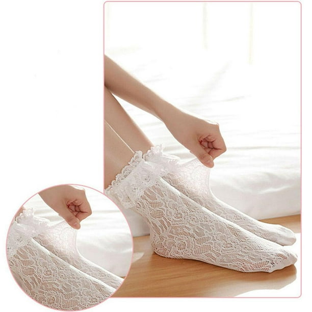 Women Lace Ankle Socks Ruffle Frilly Socks Ruffled Lace Dress Socks Cute  Lace Princess Socks for Women Girls White 
