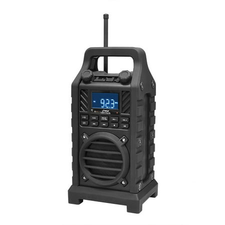 Pyle Rugged and Portable BT Speaker with Durable Construction, Thick Rubber Casing, FM Radio, USB/SD Card Readers, AUX Input and Built-in Battery-Black