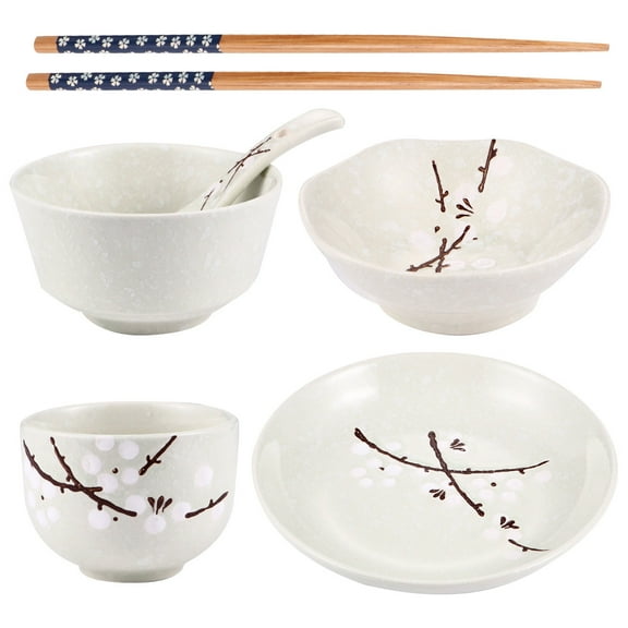 Niceauty Practical Japanese Ceramic Tableware Set Light Grey for Home