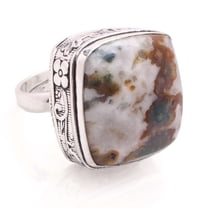 Silver Plated Ring Jewelry For Womens - Moss Agate Gemstone Handmade Ring - Size Adjustable - Fashion Jewelry Gift For Her - Bohemian style Statement Ring For Women - R-553