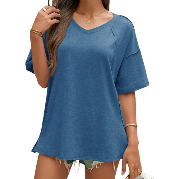 Summer V Neck Women Short Sleeved Solid T Shirt Tops