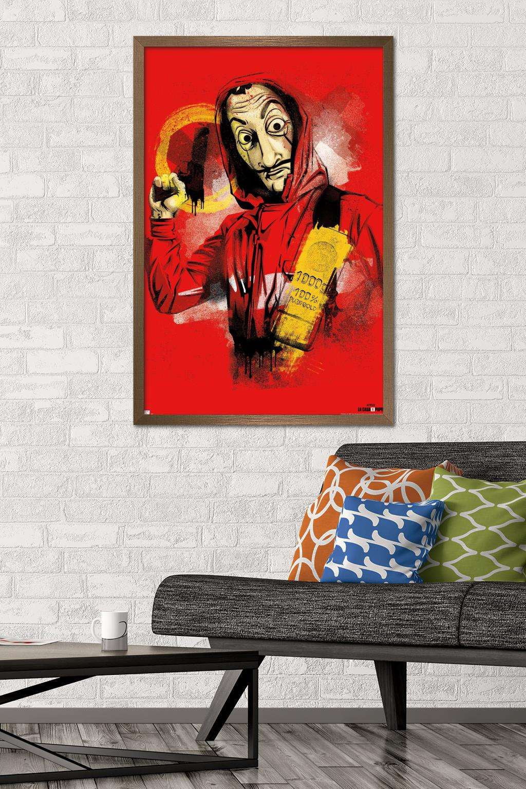 Netflix La Casa de Papel - Mask Wall Poster, 22.375" x 34", Framed
