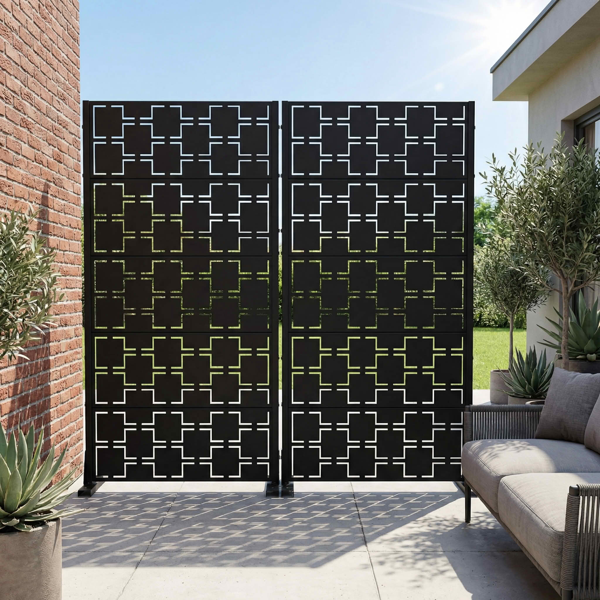 MAYEERTY 59x30 Black Double-sided Outdoor Natural Privacy Panel Screen, 5 Piece Set Natural Folding Divider for Backyard and Garden