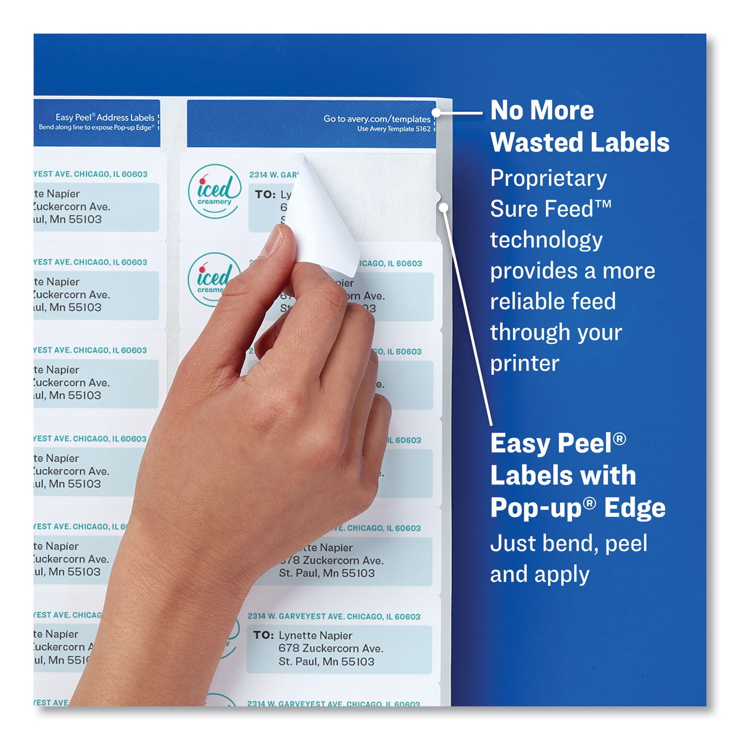 Easy Peel White Address Labels W/ Sure Feed Technology, Laser Printers, 1 X 4, White, 20/sheet, 250 Sheets/box