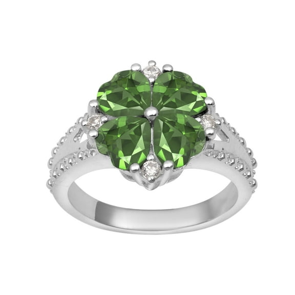 5 MM Heart Shape Peridot 925 Sterling Silver Women Cluster Valentines Day Gifts Ring