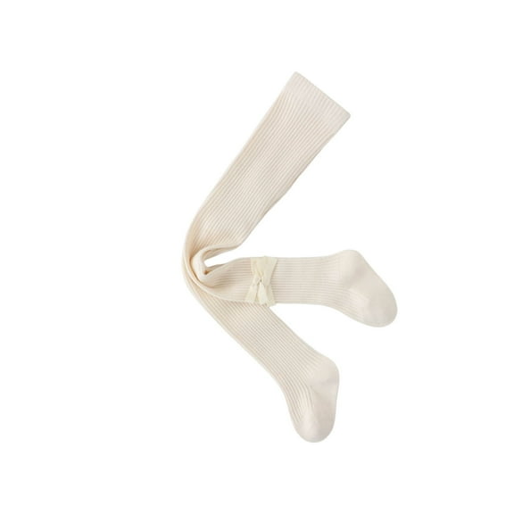 SwiftWear Beige Girls Tights, Spring Fall Stockings for Girl, Cute Bow Decor Cable Knit Cotton Toddler Tights Pantyhose for 0-8 Years