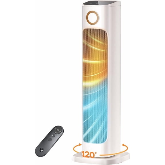 Space Heaters for Indoor Use, Electric Heaters for Large Rooms,15H Timer, 80°Oscillation, Quie Heater and Fan Combo w/Remote, 1500W Tower Heater, Tip-Over/Overheating Protection