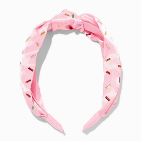 Claire's Knotted Headbands for Girls Age 8+, Tweens & Teens Size - Cute & Comfortable Fashion Hairband Kids Hair Accessories - Pink Satin Sprinkles