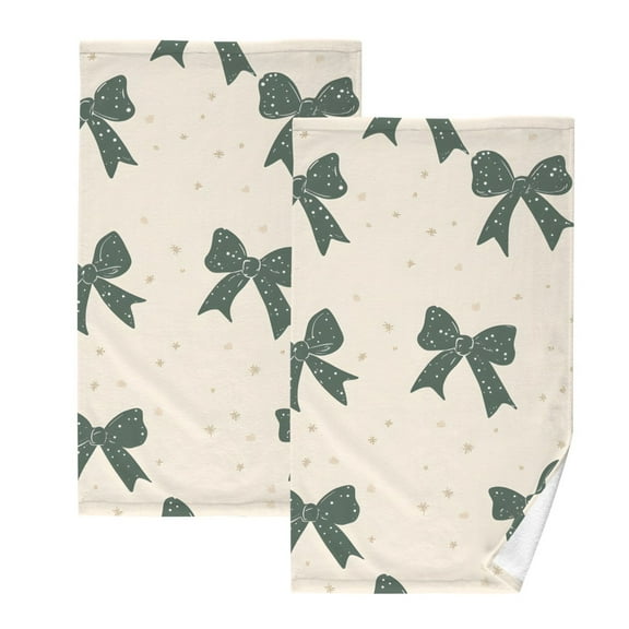 Ryvnso Green Bows Cotton Hand Towels Sets Face Towel 2 PCs Bathroom Decorative