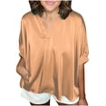 thumbnail image 3 of Kcolen Plus Size White Blouse for Women V Neck Summer Short Sleeve Elastic Comfy Solid Color Tee Shirts Women's Going Out Outfits Y2k Clothes,Rose Gold, 3 of 7