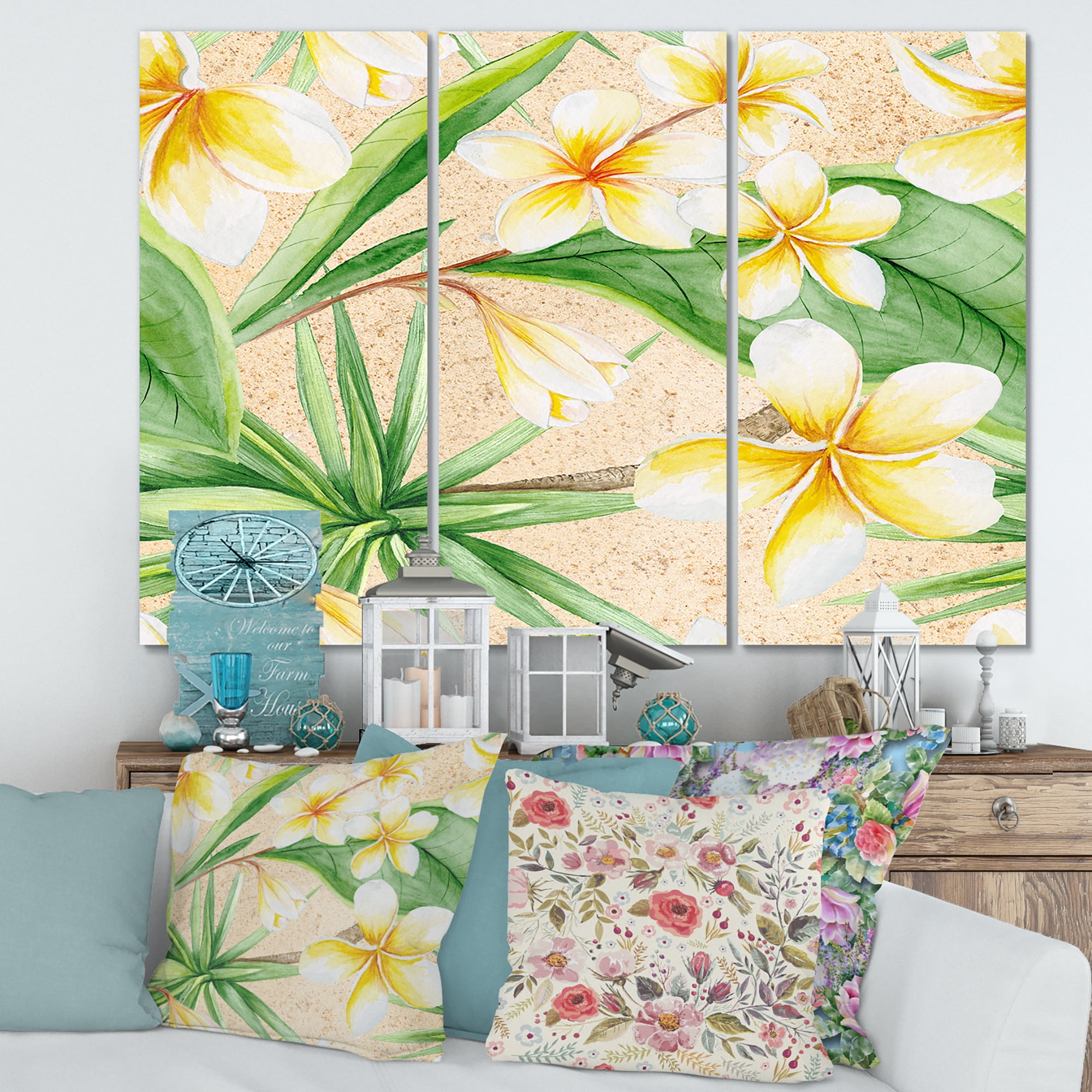 Designart ' Yellow Flowers and Tropical Foliage XI ' Traditional Canvas Wall Art Print