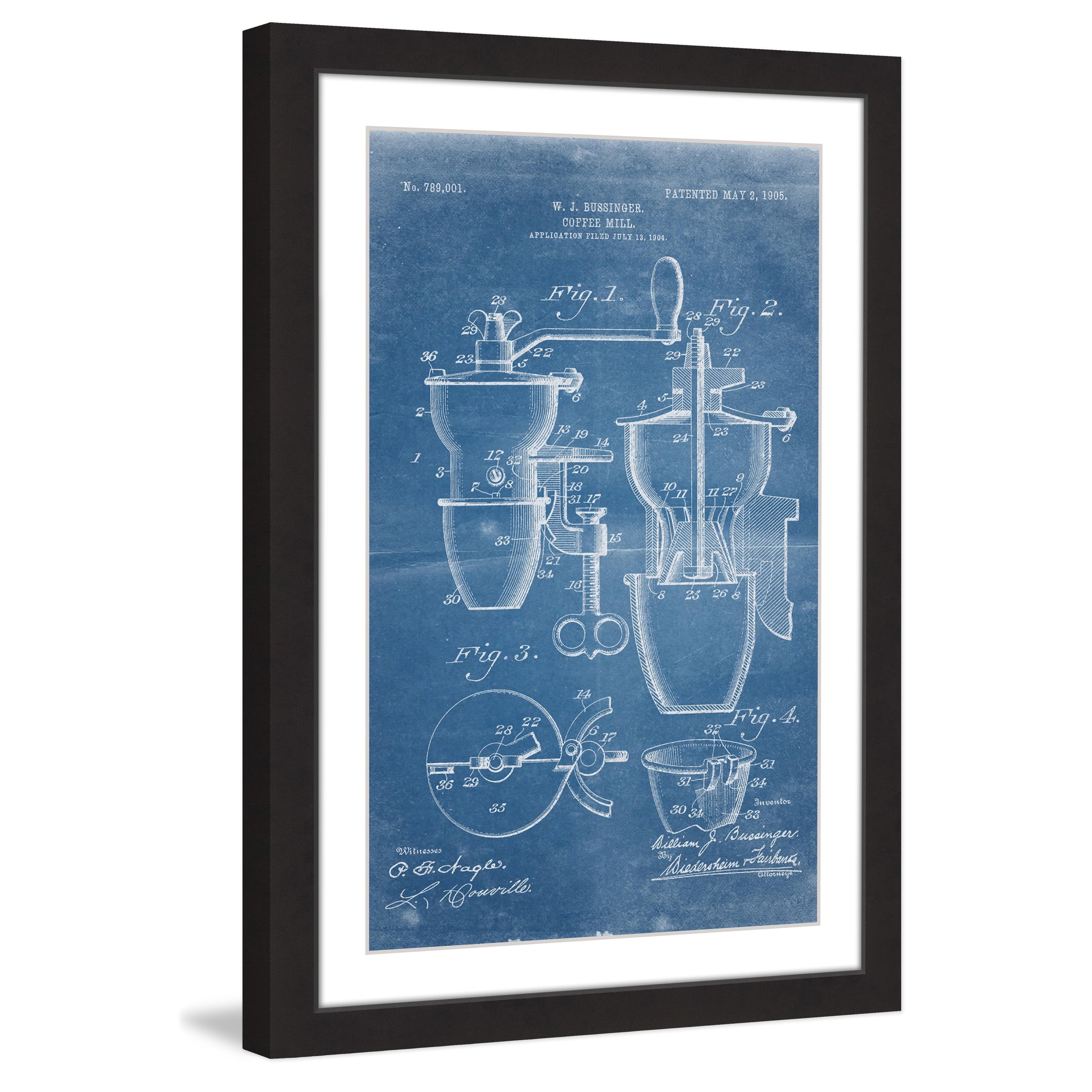 "Coffee Mill 1905 Blueprint" Framed Painting Print