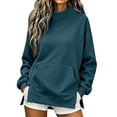 thumbnail image 2 of Dwellite Mock Neck Sweatshirt for Women Fall Turtleneck Long Sleeve Tops Oversized Pullover for Daily Wear,Sports,Going Out Navy M, 2 of 7